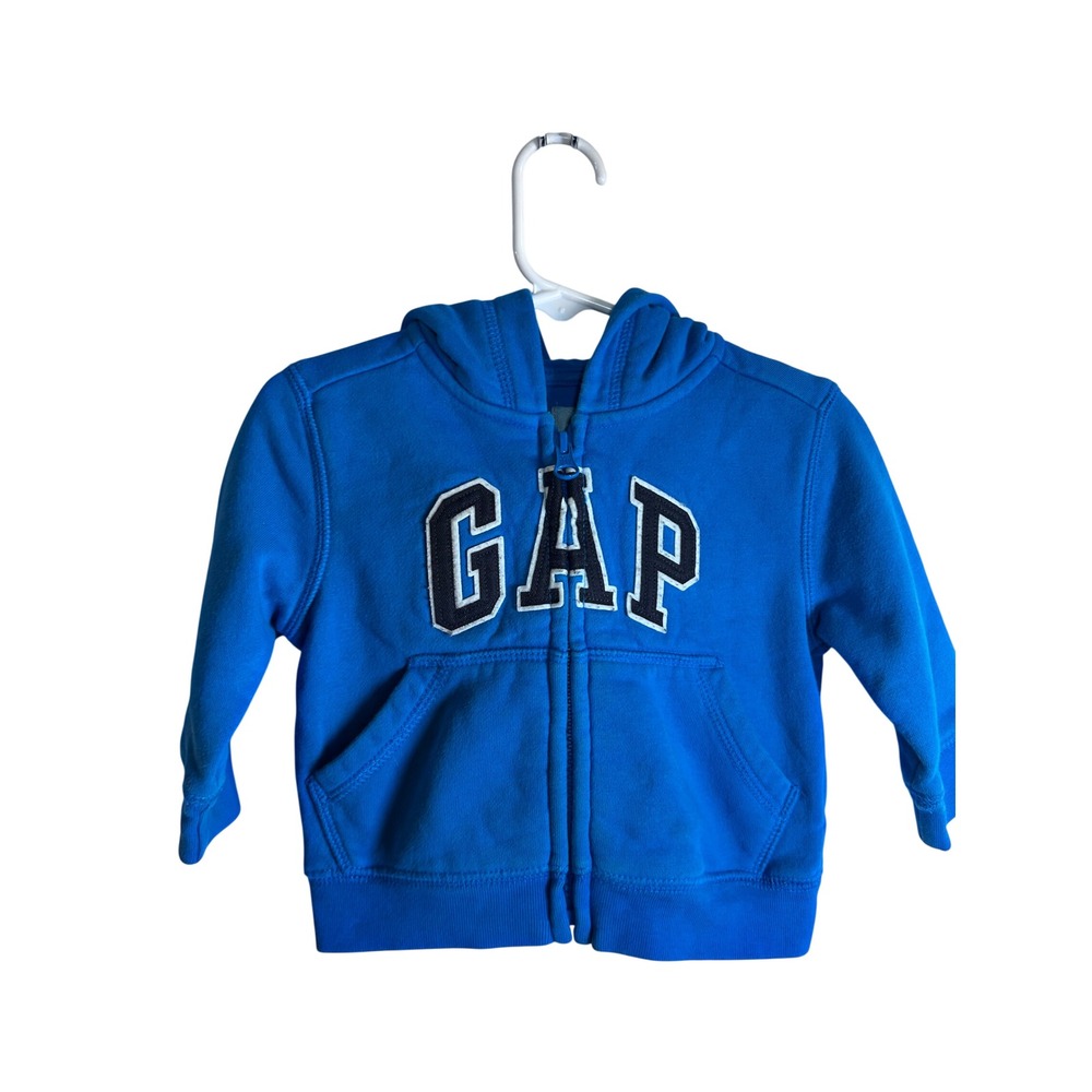 BabyGap Zip Up Hoodie 6-12M Blue Arch Logo Fleece Sweatshirt Baby